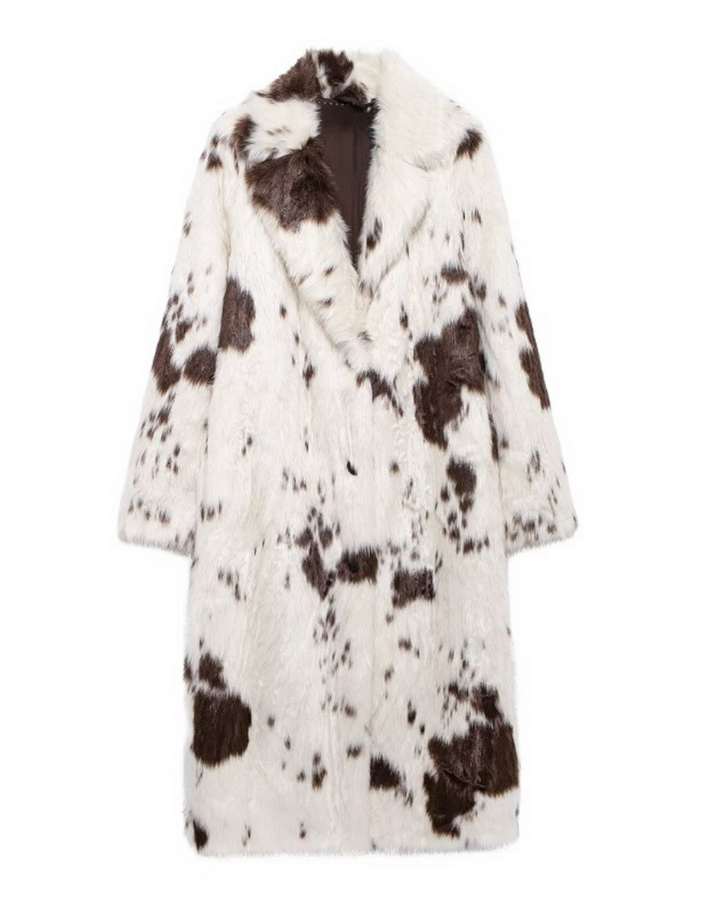 Cow Print Faux Fur Mantel