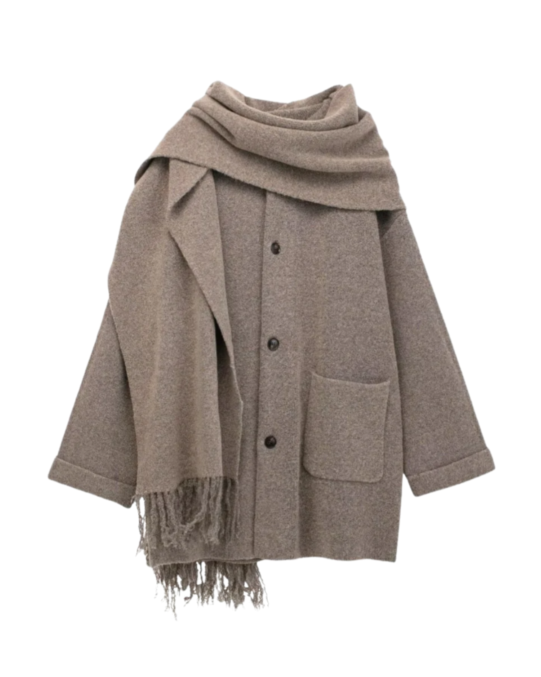 Beiger Wollmantel mit Schal